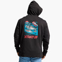 Black hoodie with XTRATUF graphic on the back against a white background